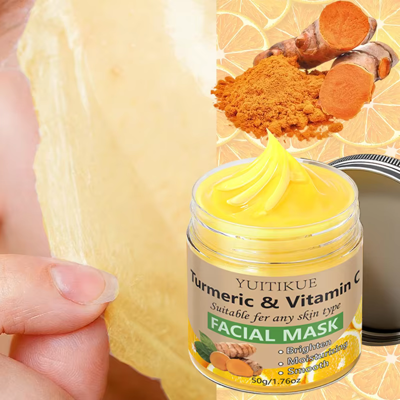 Masque facial YUITIKUE au curcuma et à la vitamine C 50g, hydratant, revitalisant, uniformise le teint, nourrit en douceur, améliore la peau rugueuse