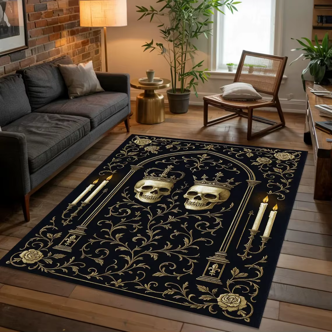 Tapis gothique de crâne de corbeau