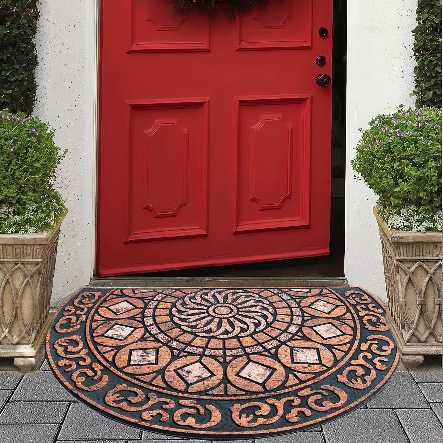 Tapis demi-rond en terre cuite bohème