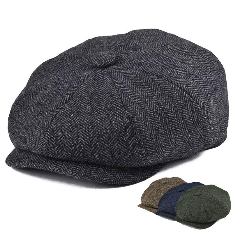 Béret à chevrons pour hommes, chaud et facile à assortir, chapeau en feutre, chapeau de journal décontracté à la mode, adapté au travail et aux voyages quotidiens