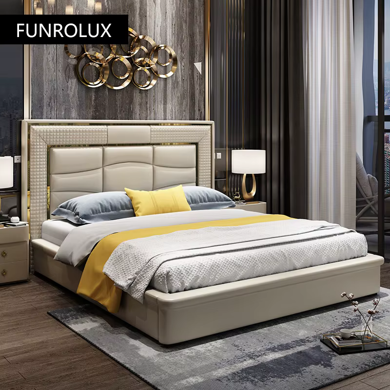 Lit double en cuir de style moderne minimaliste