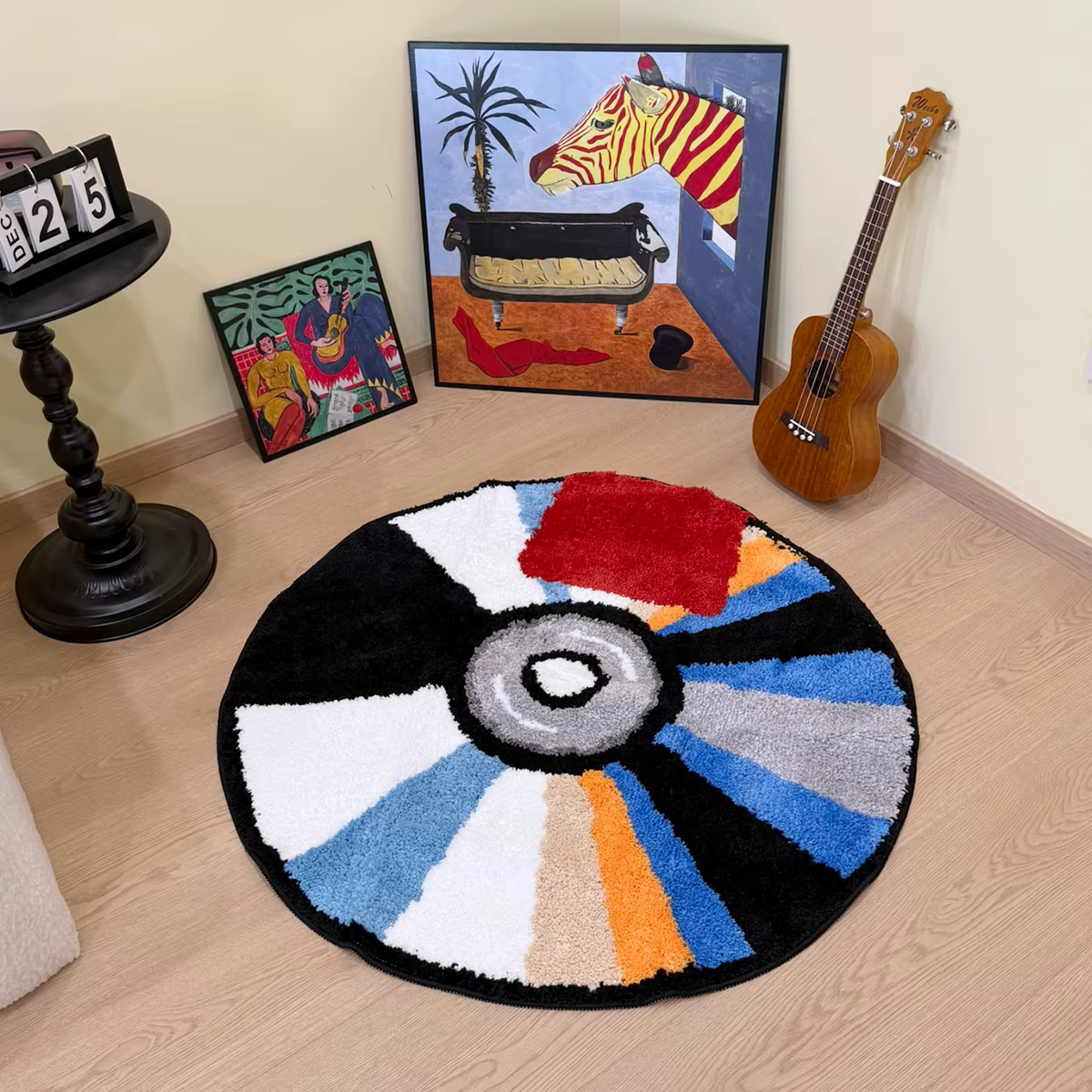 Tapis floqué touffeté rond vibrant en forme de CD