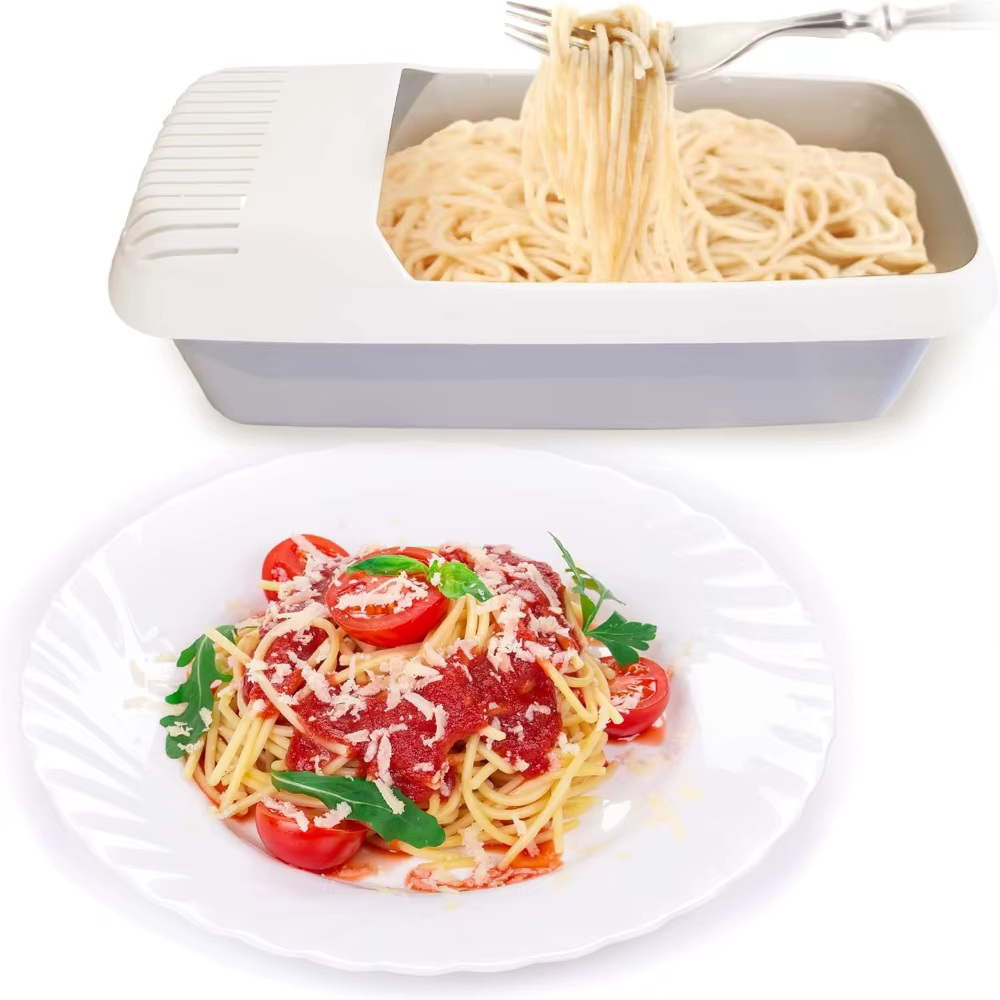 Boîte à pâtes en plastique, 1 pièce, cuiseur à pâtes pour nouilles au micro-ondes avec passoire, cuiseur à vapeur écologique pour Spaghetti et légumes, fournitures de cuisine