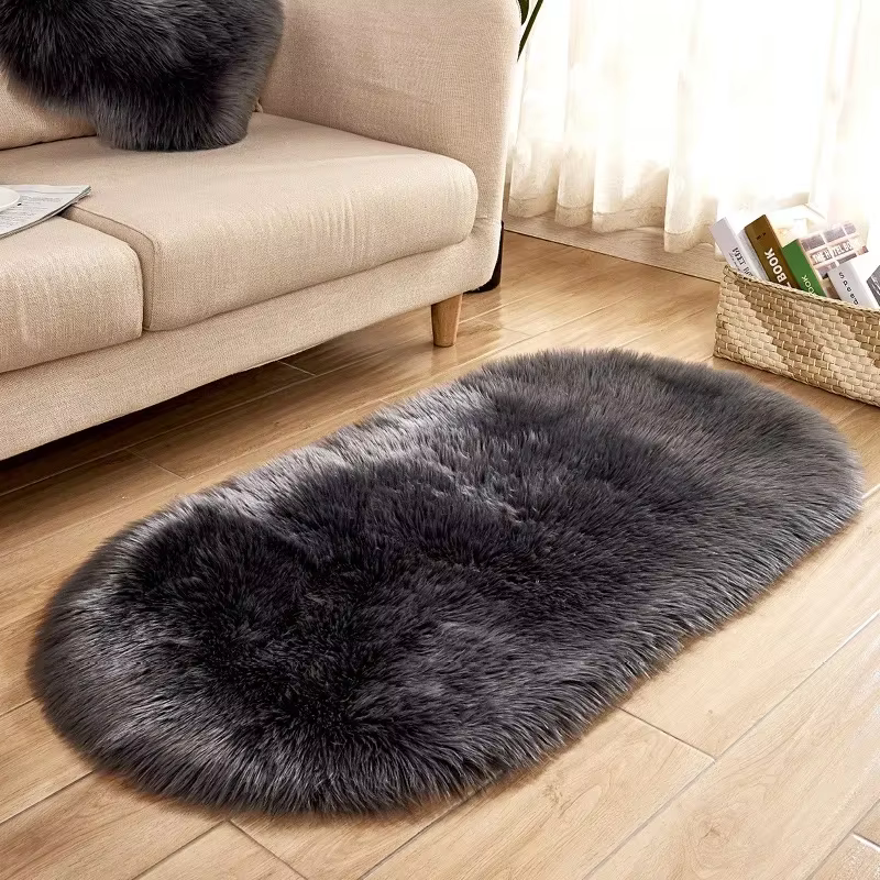 Tapis de luxe en fausse fourrure, grand tapis en peluche douce et moelleuse en velours noir et blanc pour salon, chambre à coucher, tapis décoratif