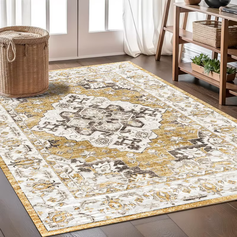 Tapis de sol vintage rouge oriental persan à motifs médaillon