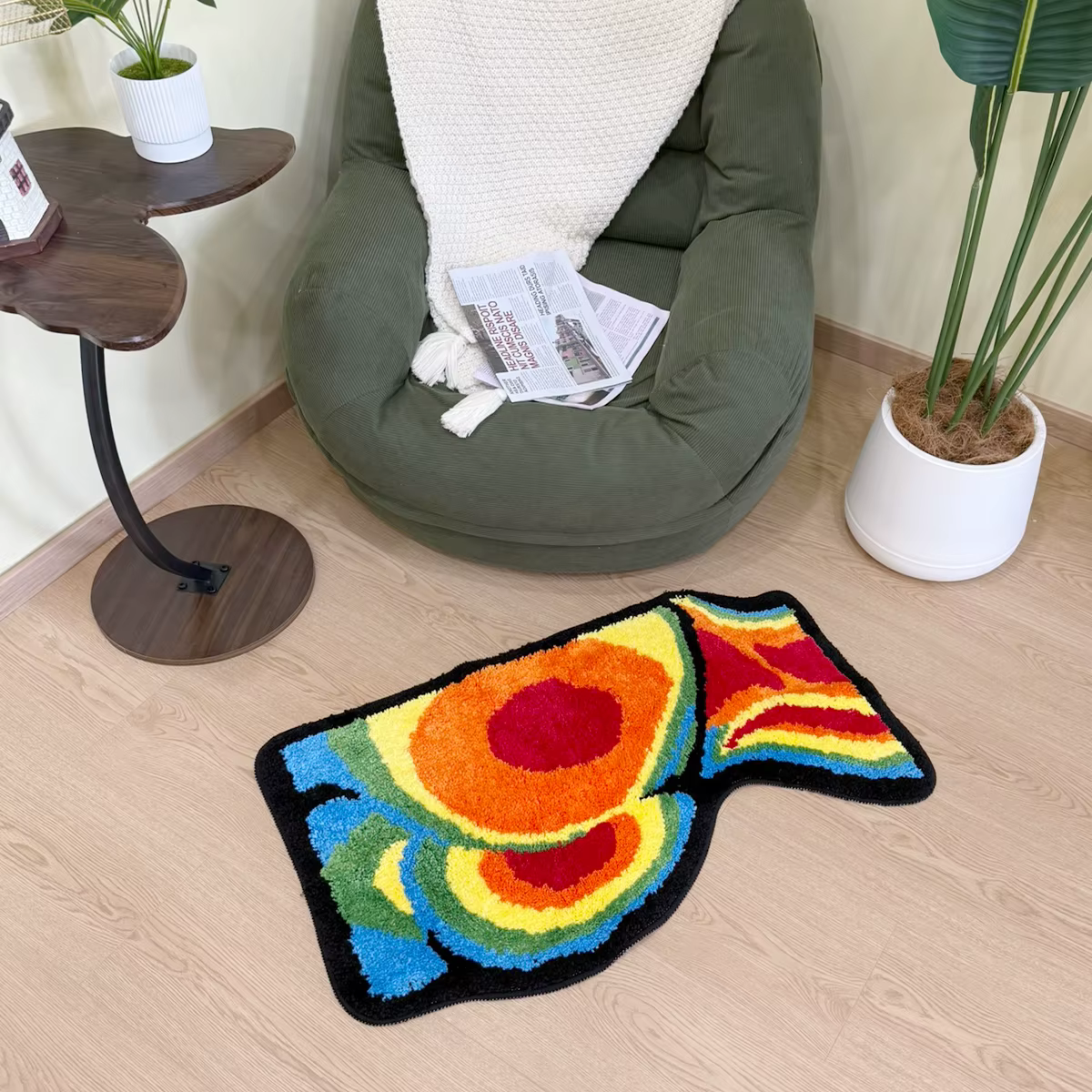 Tapis touffeté en forme de fesses arc-en-ciel