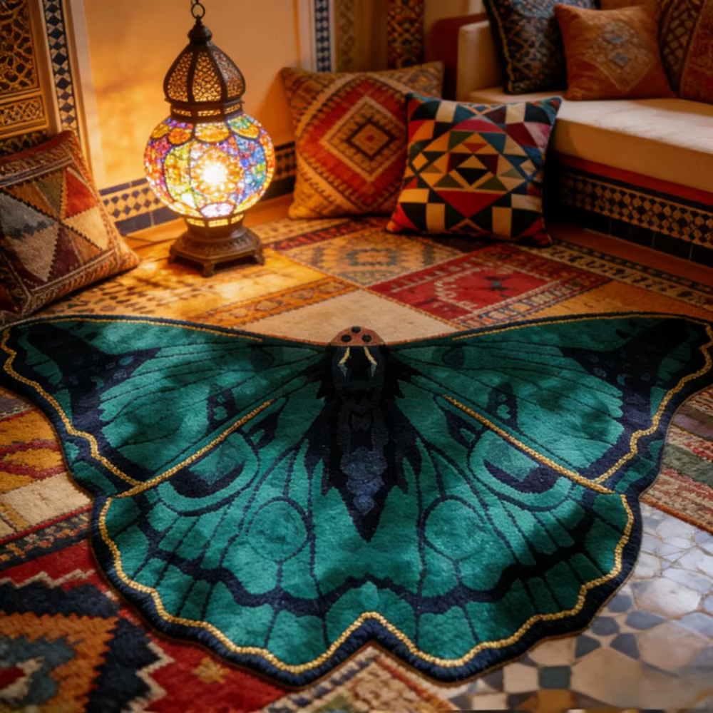 Tapis VIKAMA Vintage vert à motif papillon
