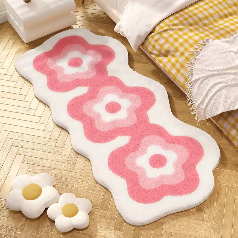 Tapis de chevet jaune à fleurs pour chambre à coucher