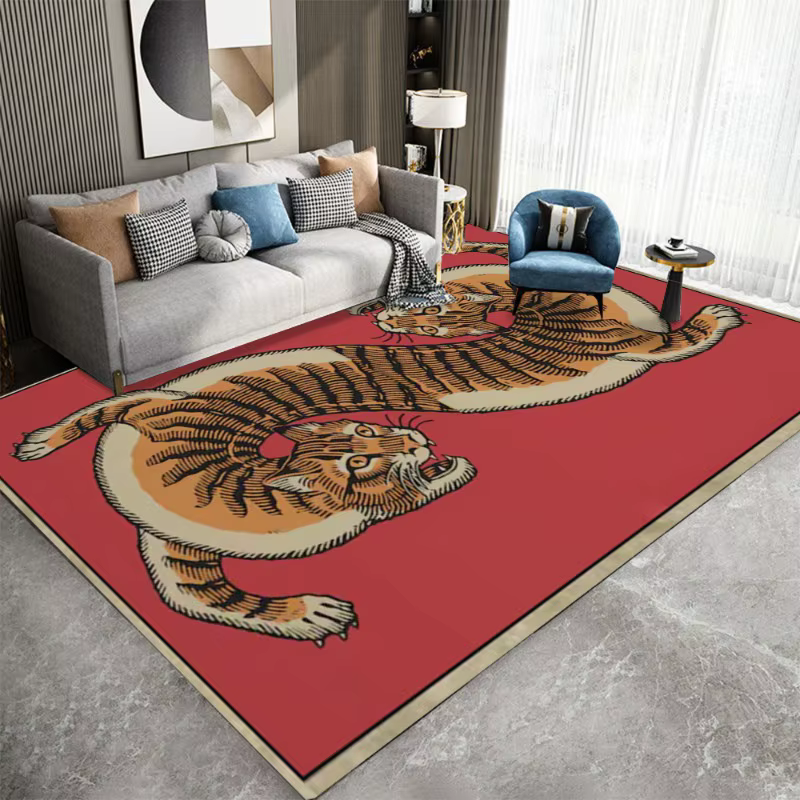Tapis éclectique imprimé tigre rouge et Orange