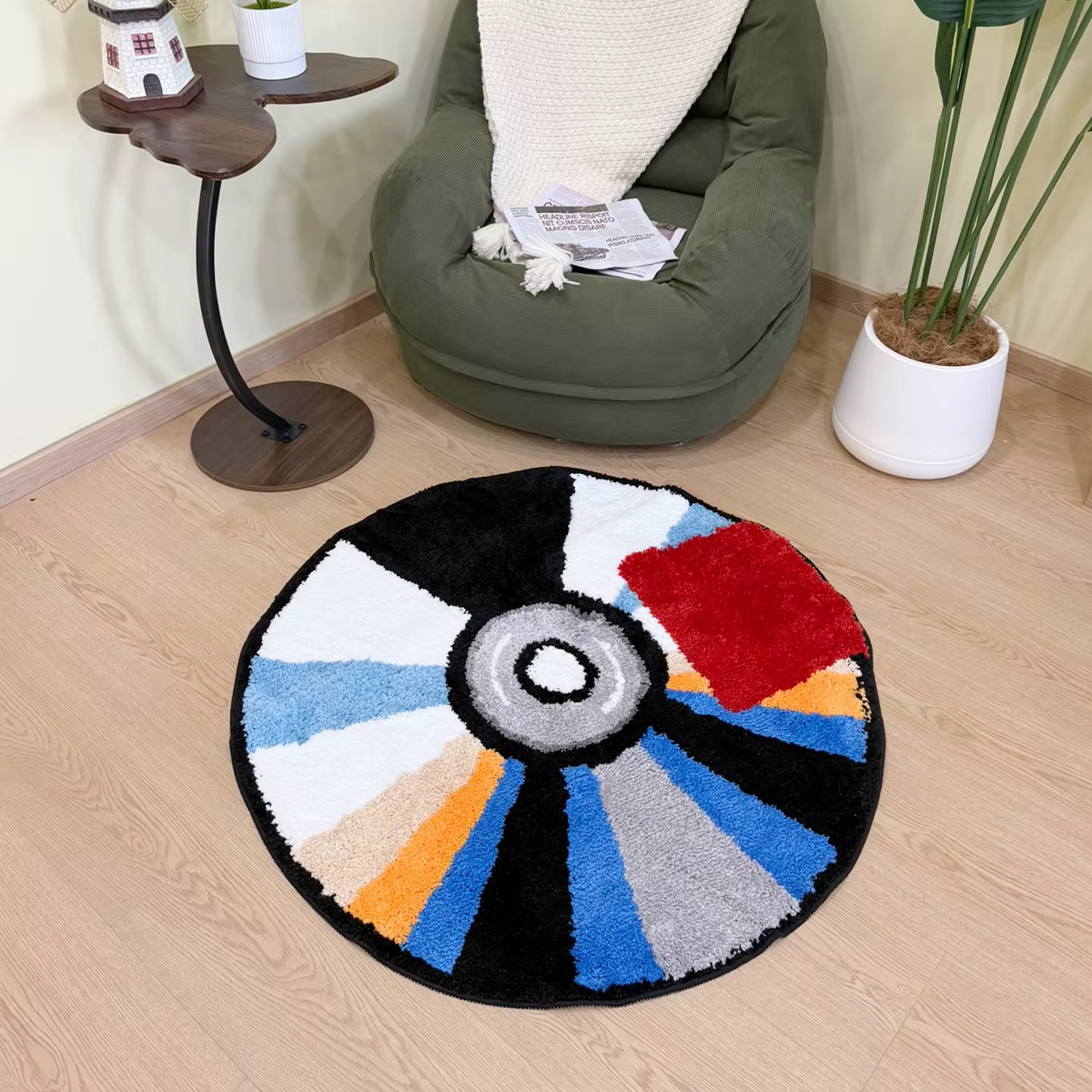 Tapis floqué touffeté rond vibrant en forme de CD
