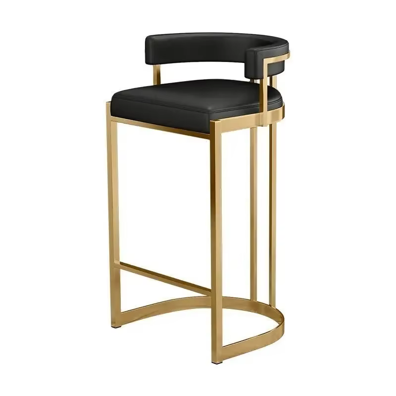 Tabouret de Bar de luxe à la mode, cadre en métal doré, rembourré, dossier incurvé, chaise haute moderne, comptoir d'îlot de cuisine à domicile, tabourets de Bar à manger