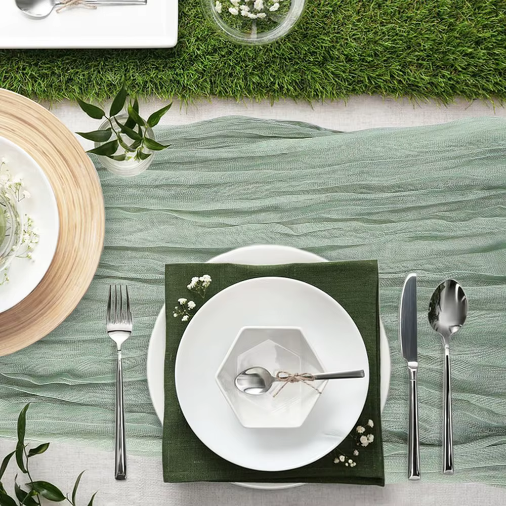 Chemin de Table vert sauge Boho rustique gaze tapis de Cheesecloth