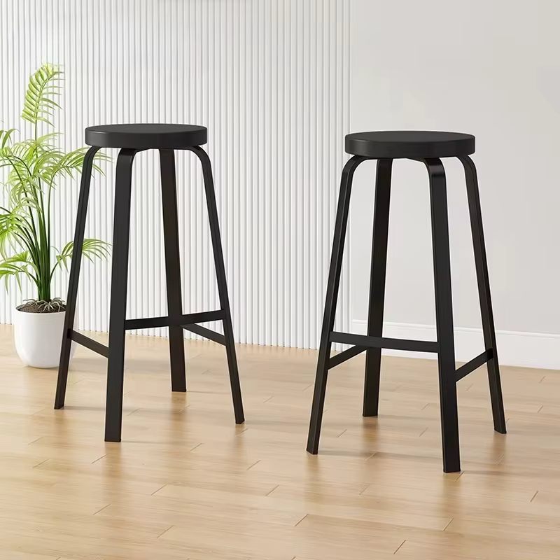 Tabouret de Bar empilable en bois massif, repose-pieds haut pour la maison, chaise de Bar KTV, comptoir de magasin de thé au lait, tabouret rond avec panneau de siège en bois