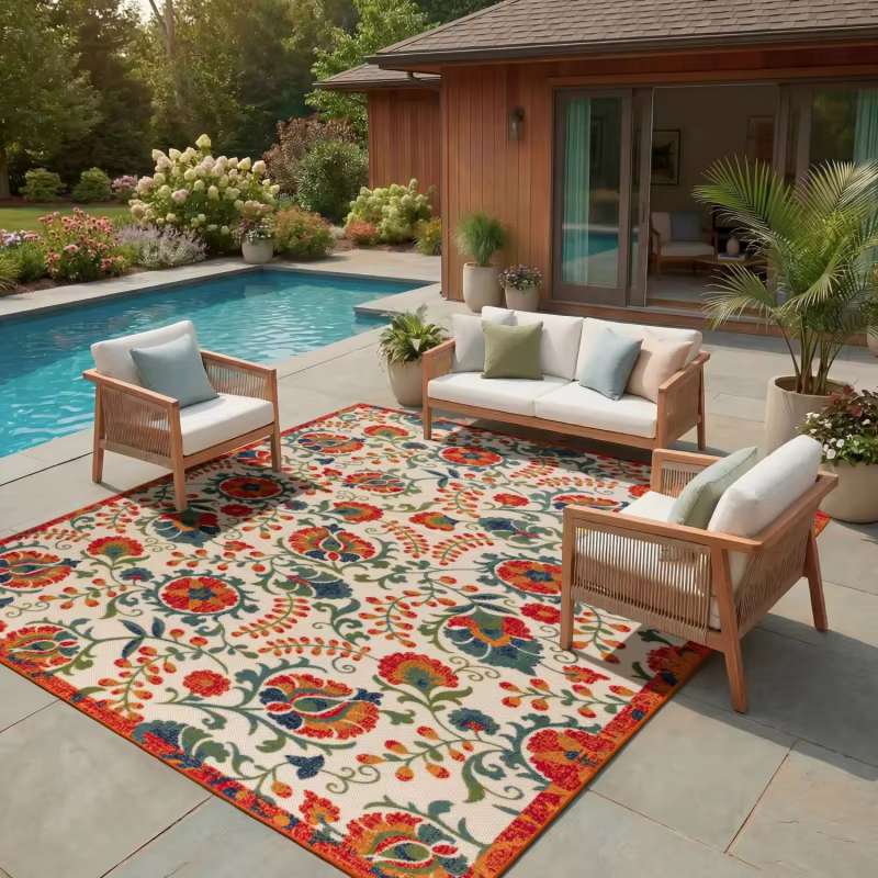 VIKAMA Tapis d'extérieur vintage bohème à motifs floraux multicolores