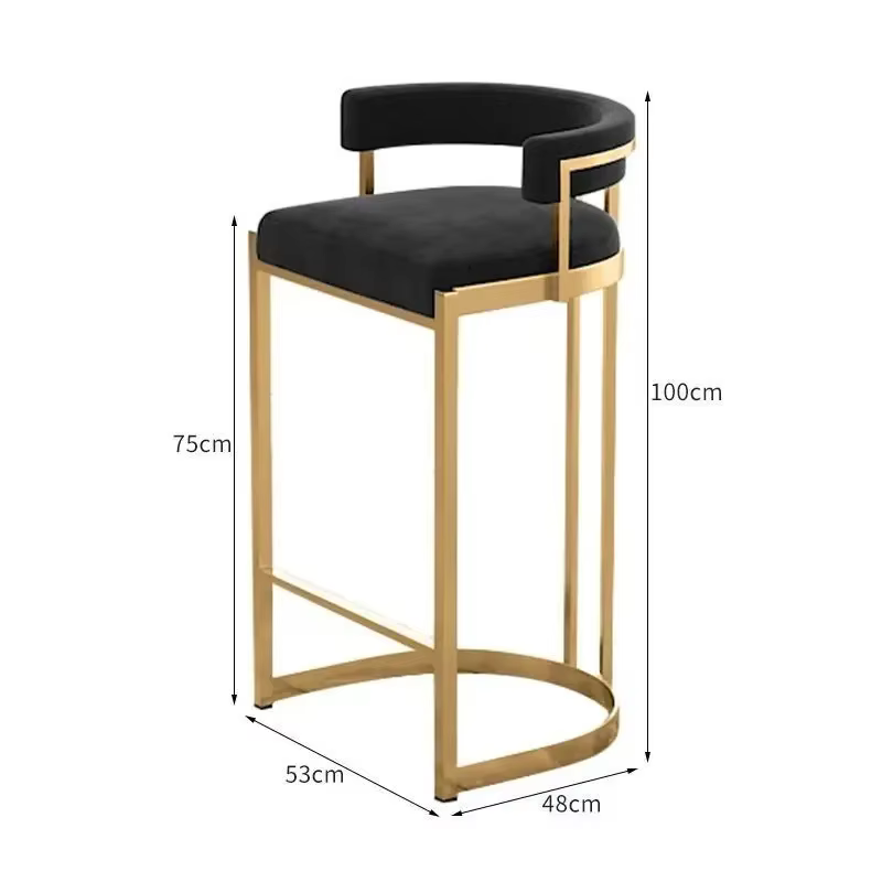 Tabouret de Bar de luxe à la mode, cadre en métal doré, rembourré, dossier incurvé, chaise haute moderne, comptoir d'îlot de cuisine à domicile, tabourets de Bar à manger