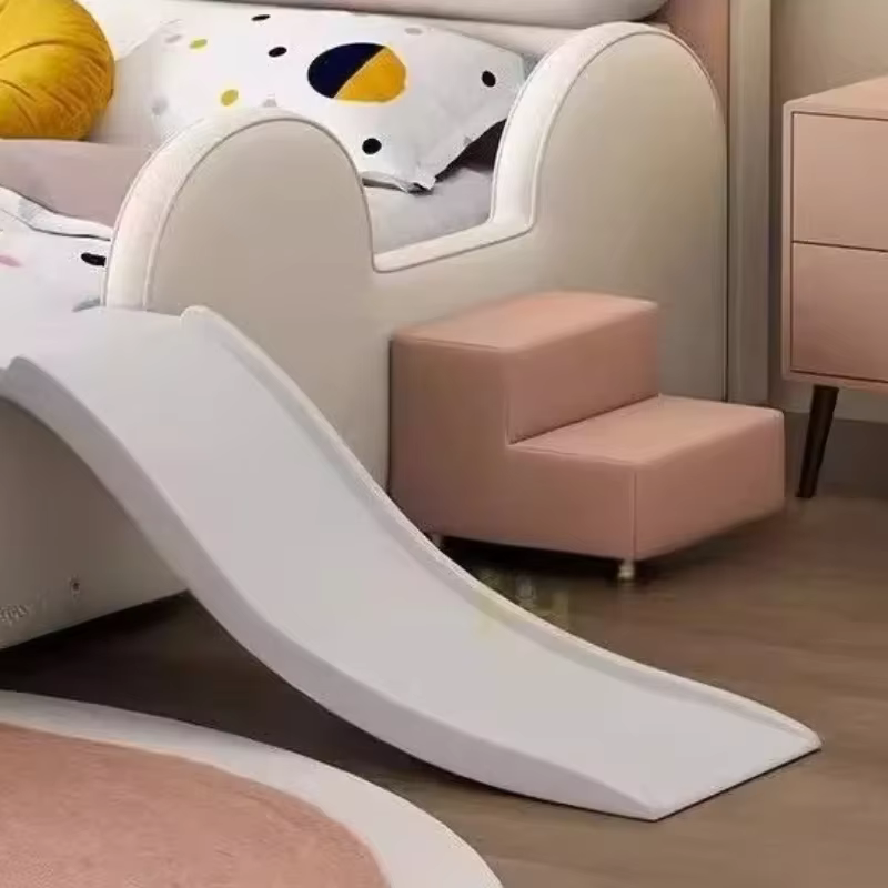 Lit simple pour enfants 120x200cm, avec toboggan de clôture, pour garçons et filles, tête de lit, dossier, princesse, cadres de lit Double, meubles de chambre à coucher
