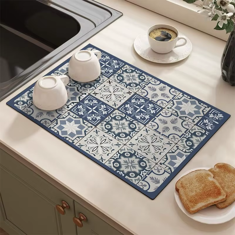 Tapis de vidange absorbant à motif de carrelage rétro