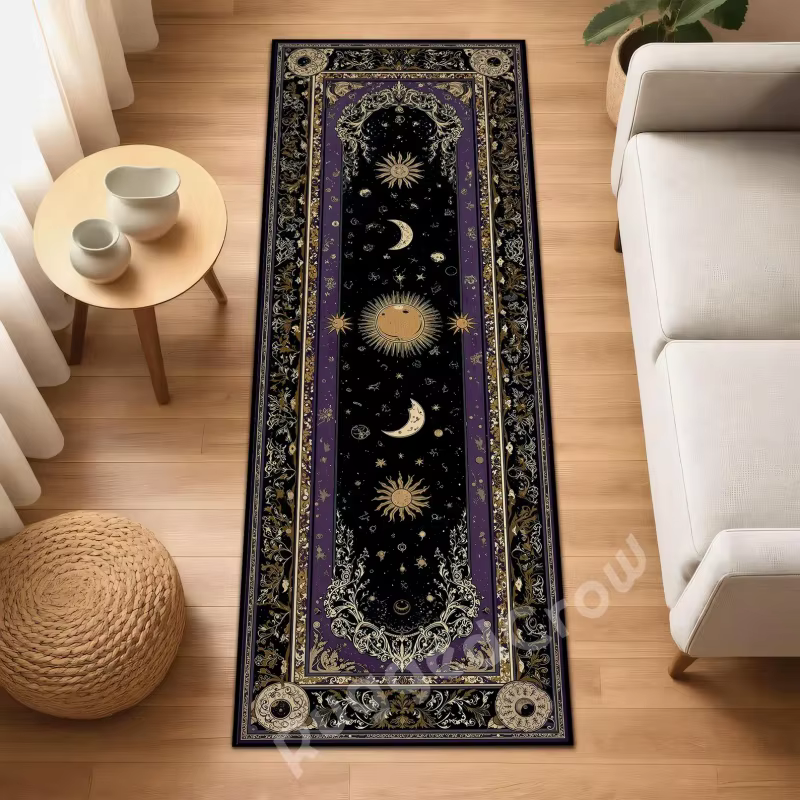 Tapis de couloir vintage en feutre avec bordure violette