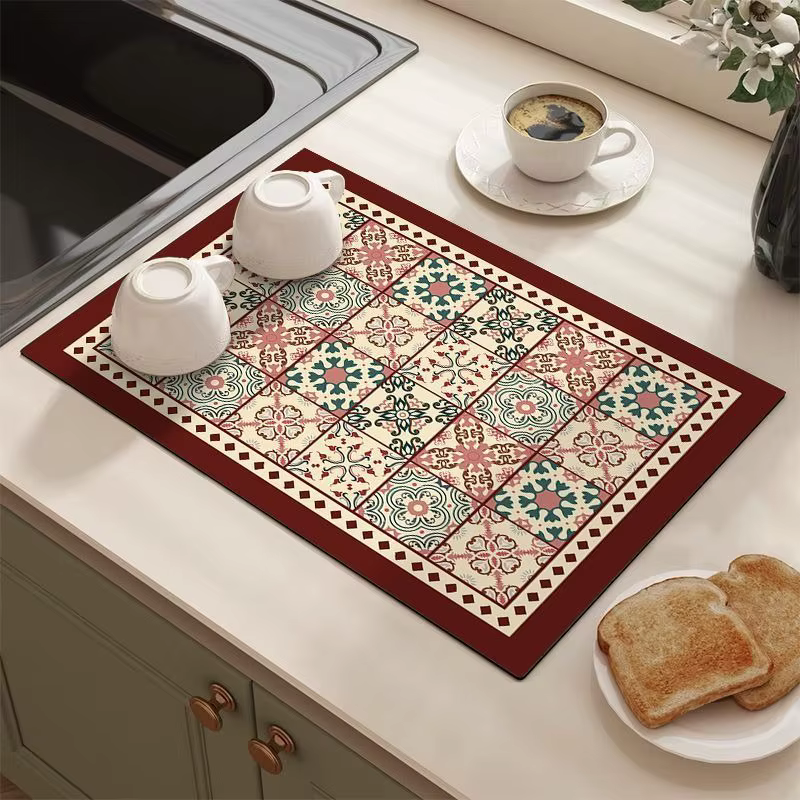 Tapis de vidange absorbant à motif de carrelage rétro