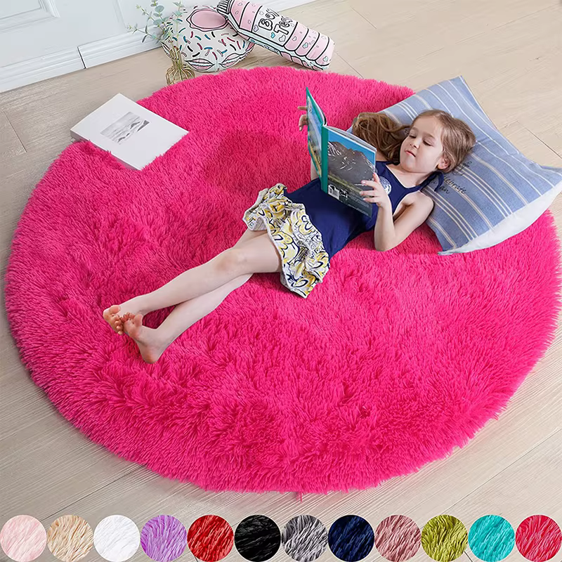 Tapis ronds moelleux pour chambre de filles