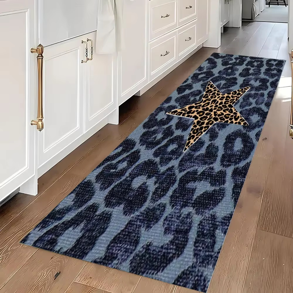 Tapis de couloir long rose léopard antidérapant et lavable