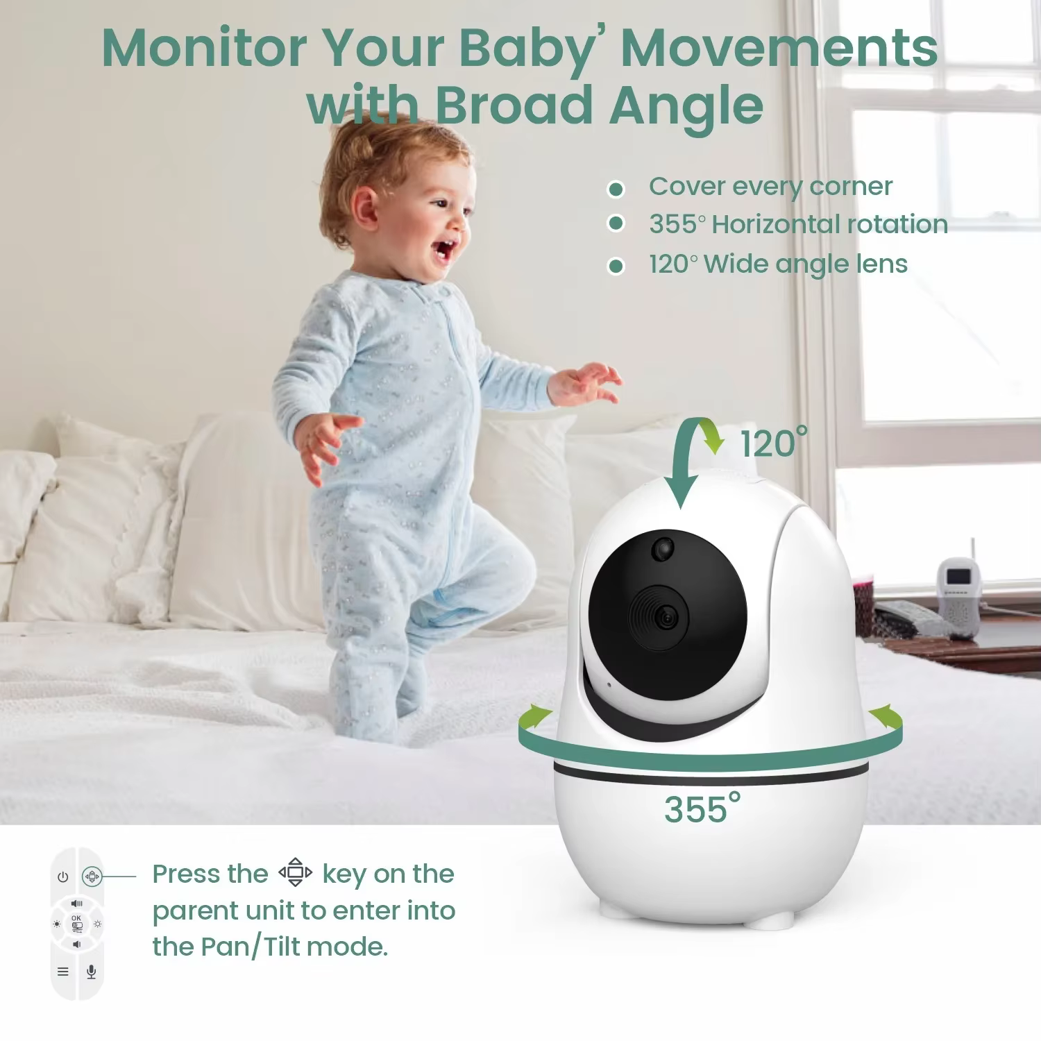 Moniteur vidéo pour bébé de 7,0 pouces, avec caméra PTZ à zoom 4X, écran partagé HD, audio bidirectionnel, vision nocturne IR, batterie 4000mAh, SM70 Baby Nanny