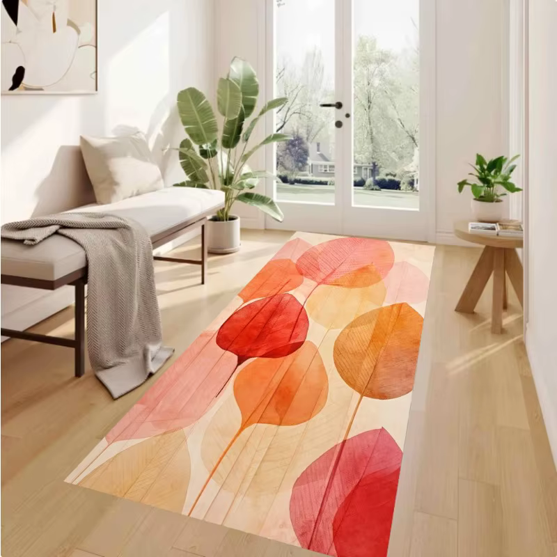 Tapis long antidérapant en toile aquarelle motif marguerite blanche et jaune
