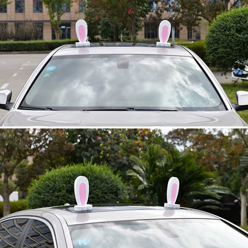 Nouvelles décorations extérieures pour toit de voiture (2x) – Ornements mignons de dessin animé pour modification de voiture : oreilles de lapin et oreilles de chat