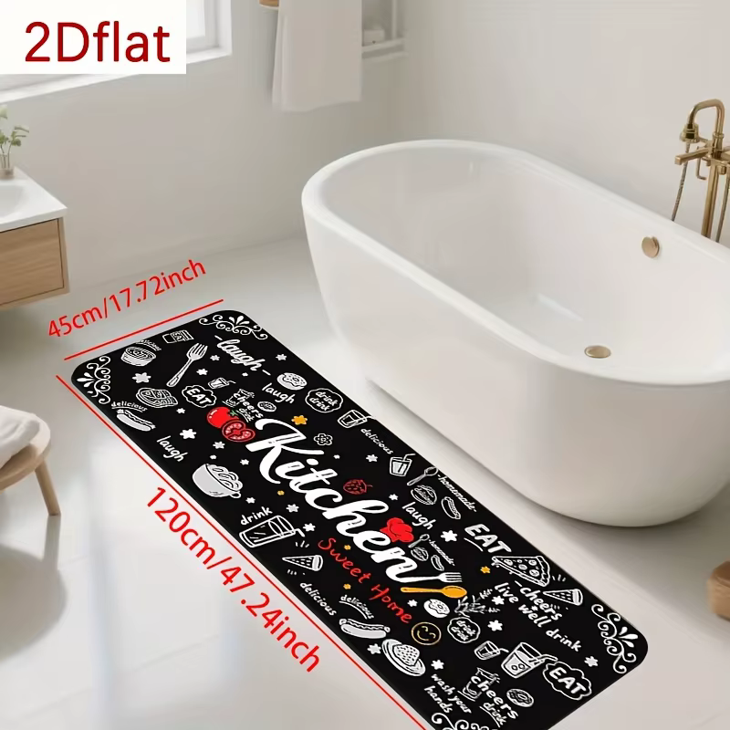 Tapis de cuisine amusant antidérapant et lavable avec imprimé « Eat Laugh Love » pour cuisine, buanderie, couloir
