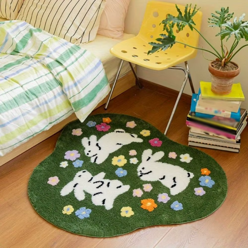 VIKAMA Tapis de sol en forme de lapin vert de dessin animé
