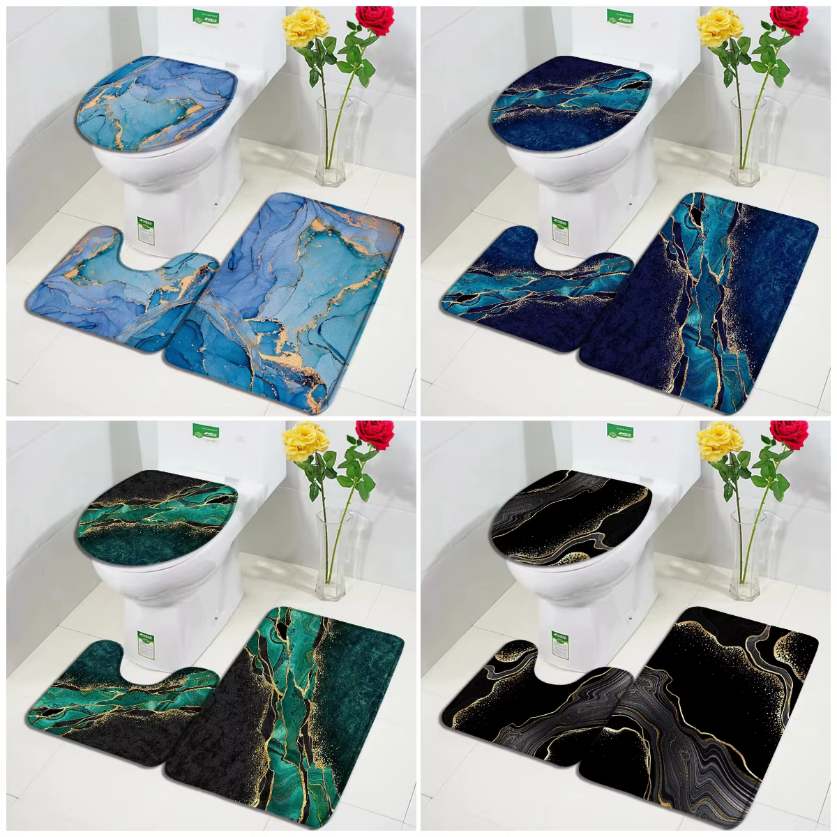 Ensemble de tapis de bain en marbre abstrait