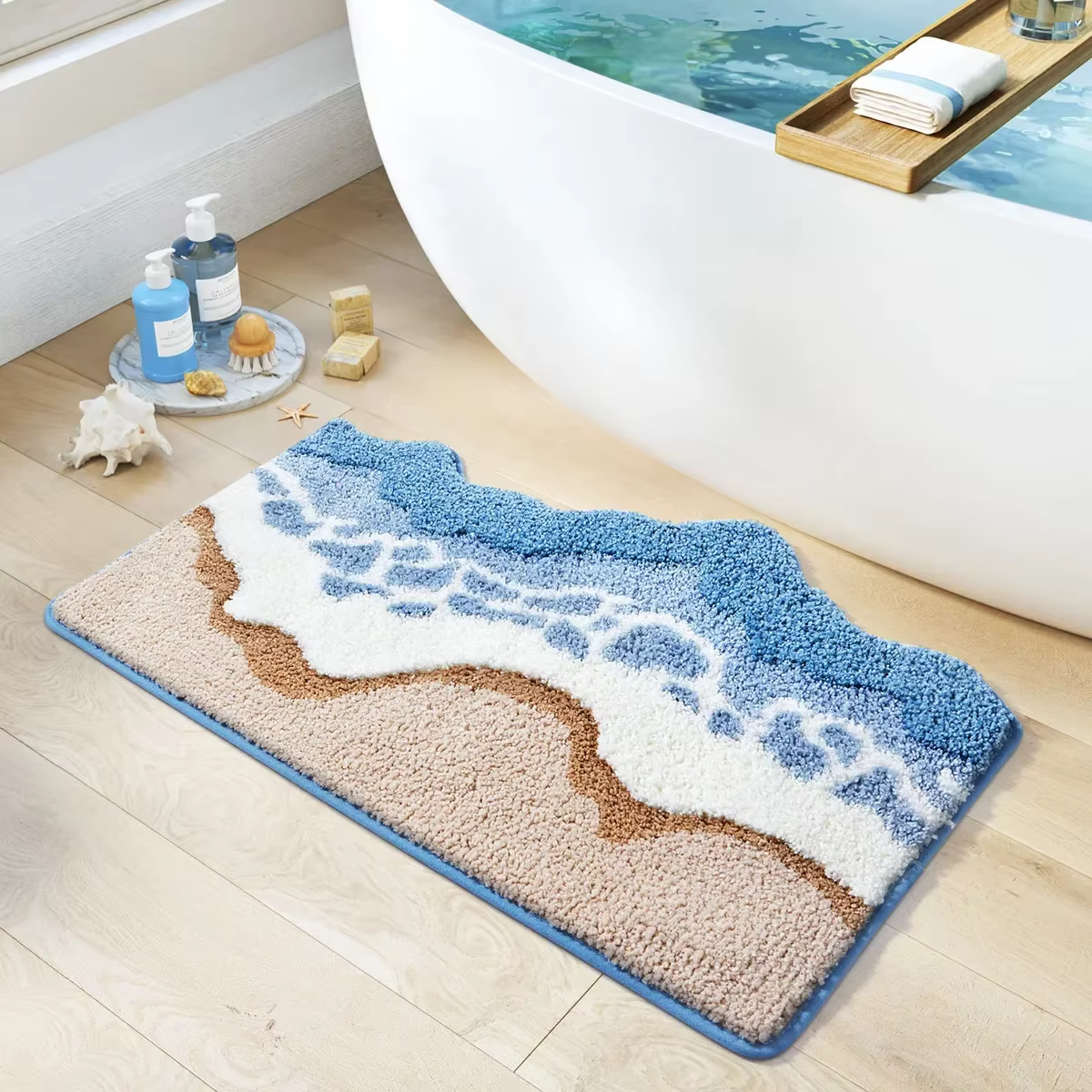 Tapis de chevet ondulé tufté à la main