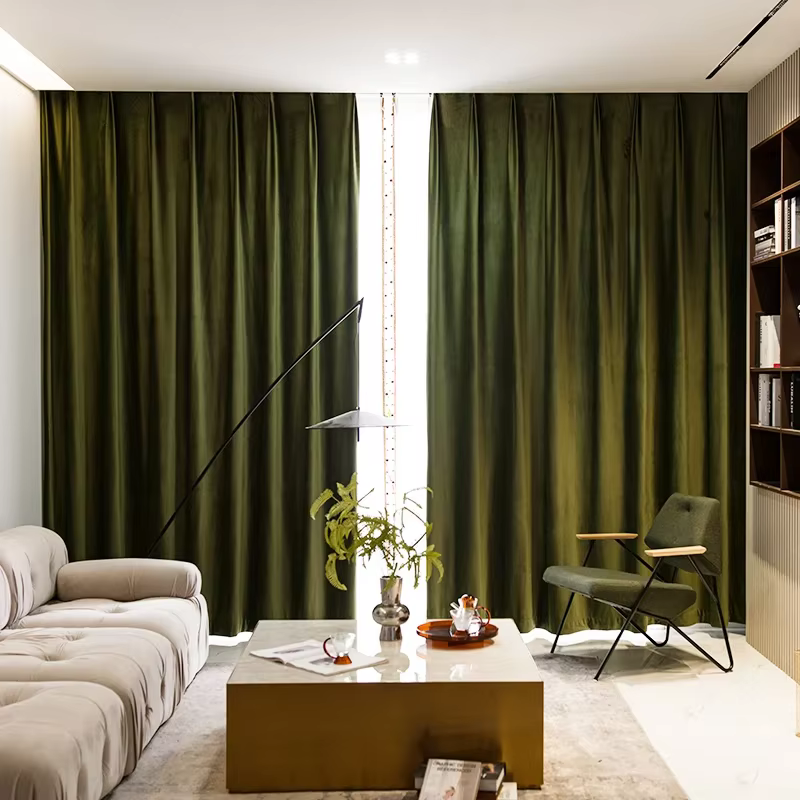 Rideaux en velours vert Olive pour salon chambre à coucher