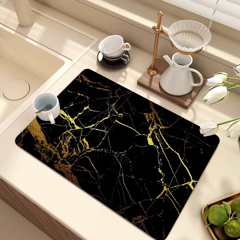 Tapis de séchage à motif de marbre