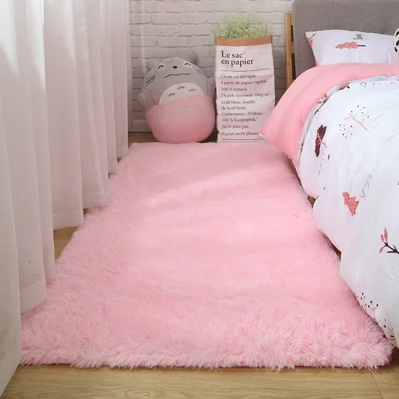 Tapis Shaggy Moelleux Nordique Rouge Rose pour Bol