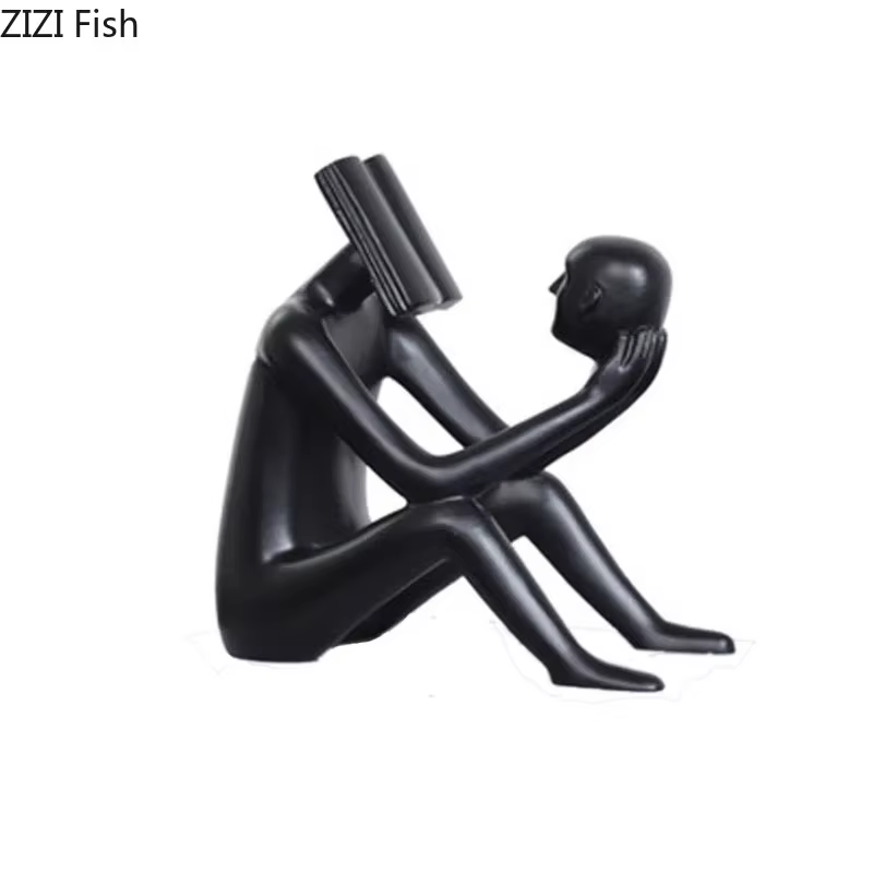 Sculpture de figure de lecteur de livre, décor esthétique de pièce, artisanat créatif de résine de rick, figures abstraites, statue, décoration de bureau