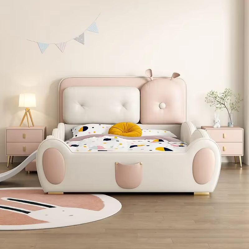 Lit simple pour enfants 120x200cm, avec toboggan de clôture, pour garçons et filles, tête de lit, dossier, princesse, cadres de lit Double, meubles de chambre à coucher