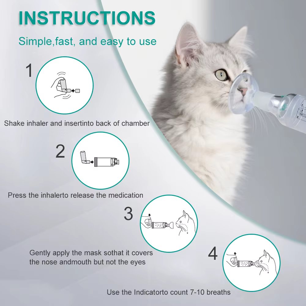 Inhalateur d'asthme pour animaux de compagnie avec indicateur respiratoire et masques en silicone – Soin respiratoire vétérinaire pour chiens et chats