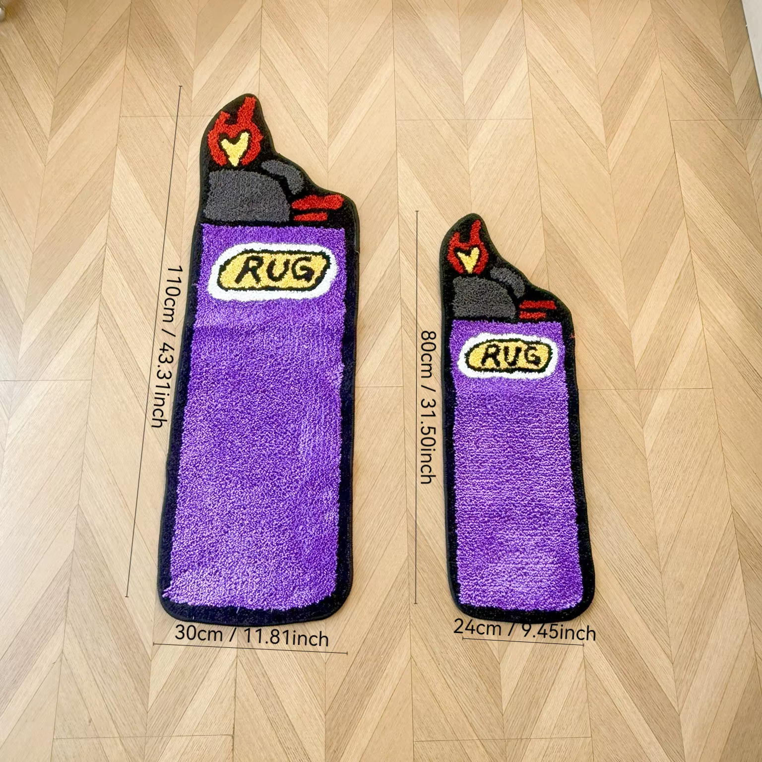 Ensemble de tapis touffetés en forme de briquet violet, 2 tailles, esthétique, doux, moelleux, antidérapant, pour la décoration de la chambre à coucher et du salon