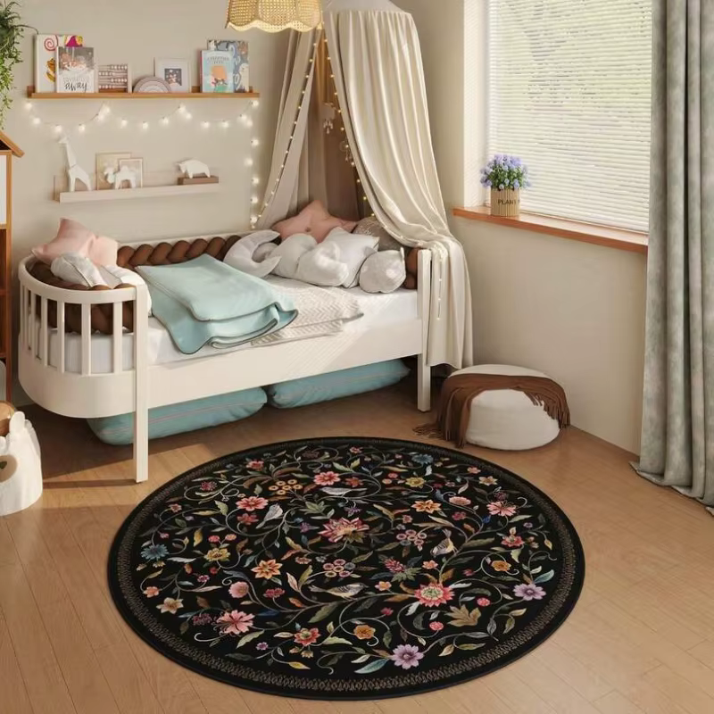 Tapis rond beige clair à motif floral Pastel Branch