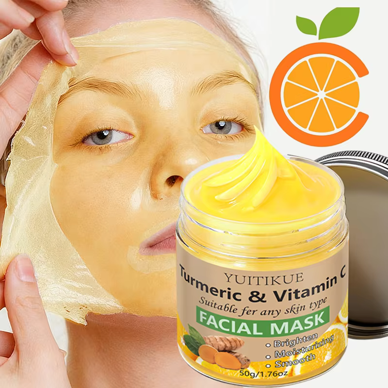 Masque facial YUITIKUE au curcuma et à la vitamine C 50g, hydratant, revitalisant, uniformise le teint, nourrit en douceur, améliore la peau rugueuse