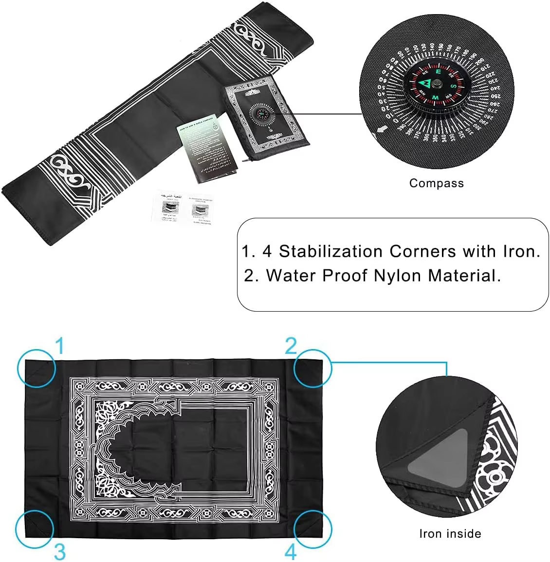 Tapis de prière en polyester portable