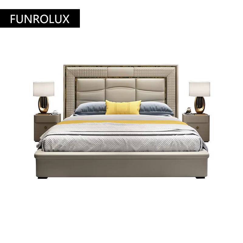 Lit double en cuir de style moderne minimaliste