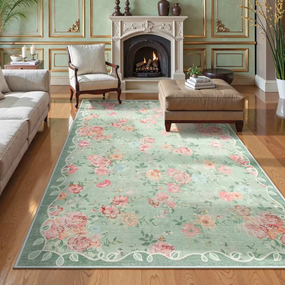 Tapis de jardin de roses à fleurs Vintage romantique