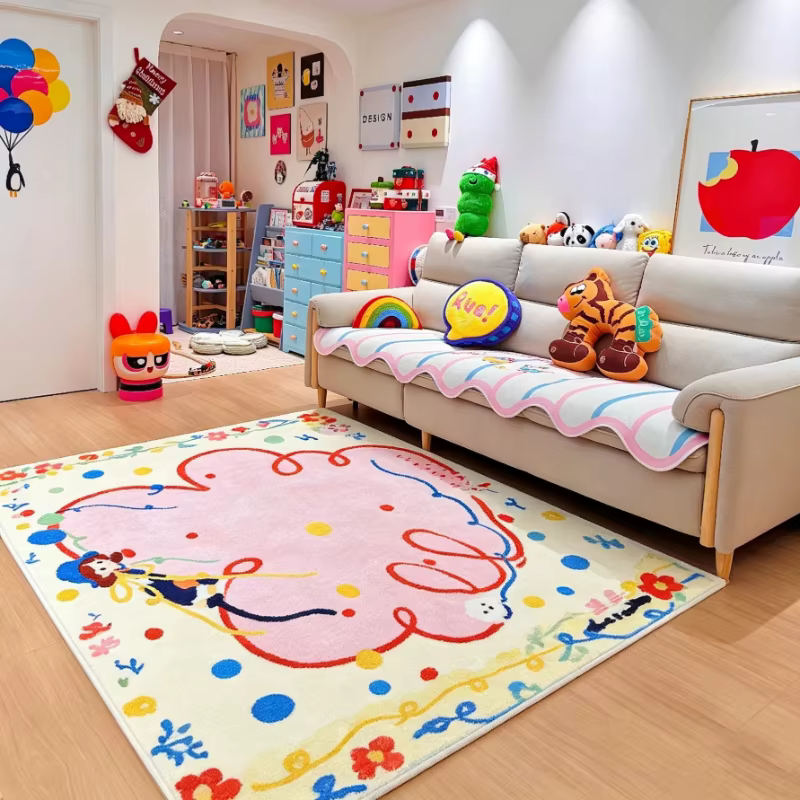 Tapis en peluche couleur Dopamine pour la décoration de chambre