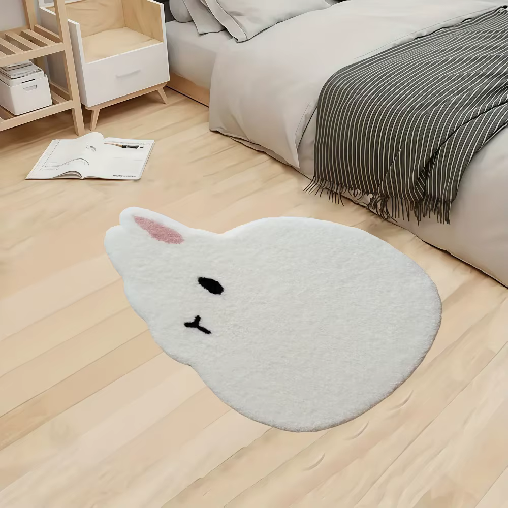 Tapis VIKAMA minimaliste blanc imprimé lapin de dessin animé
