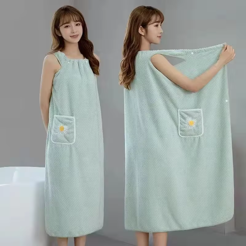 Serviette de bain pour femme, peignoir long en polyester absorbant l'eau, pour adultes, à porter comme jupe pour sécher les cheveux, lavable, pour la salle de bain