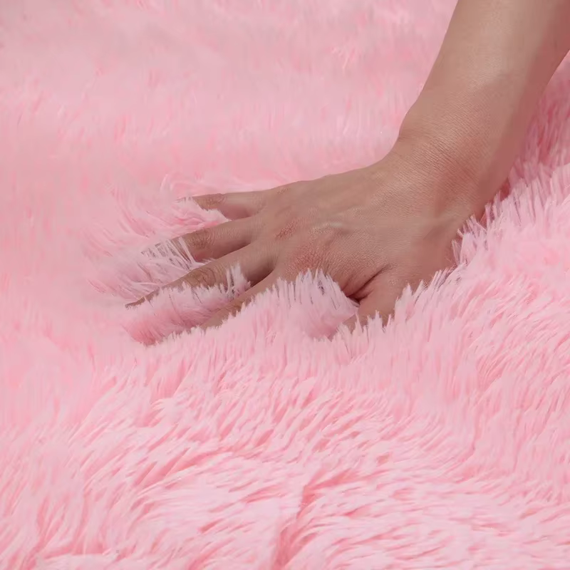 Tapis Shaggy Moelleux Nordique Rouge Rose pour Bol