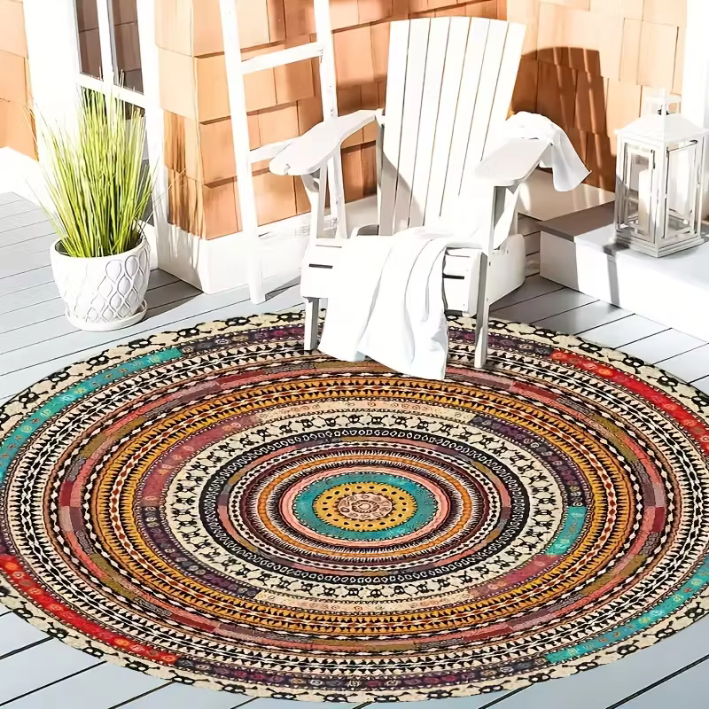 Tapis d'extérieur rond au Design Mandala bohème
