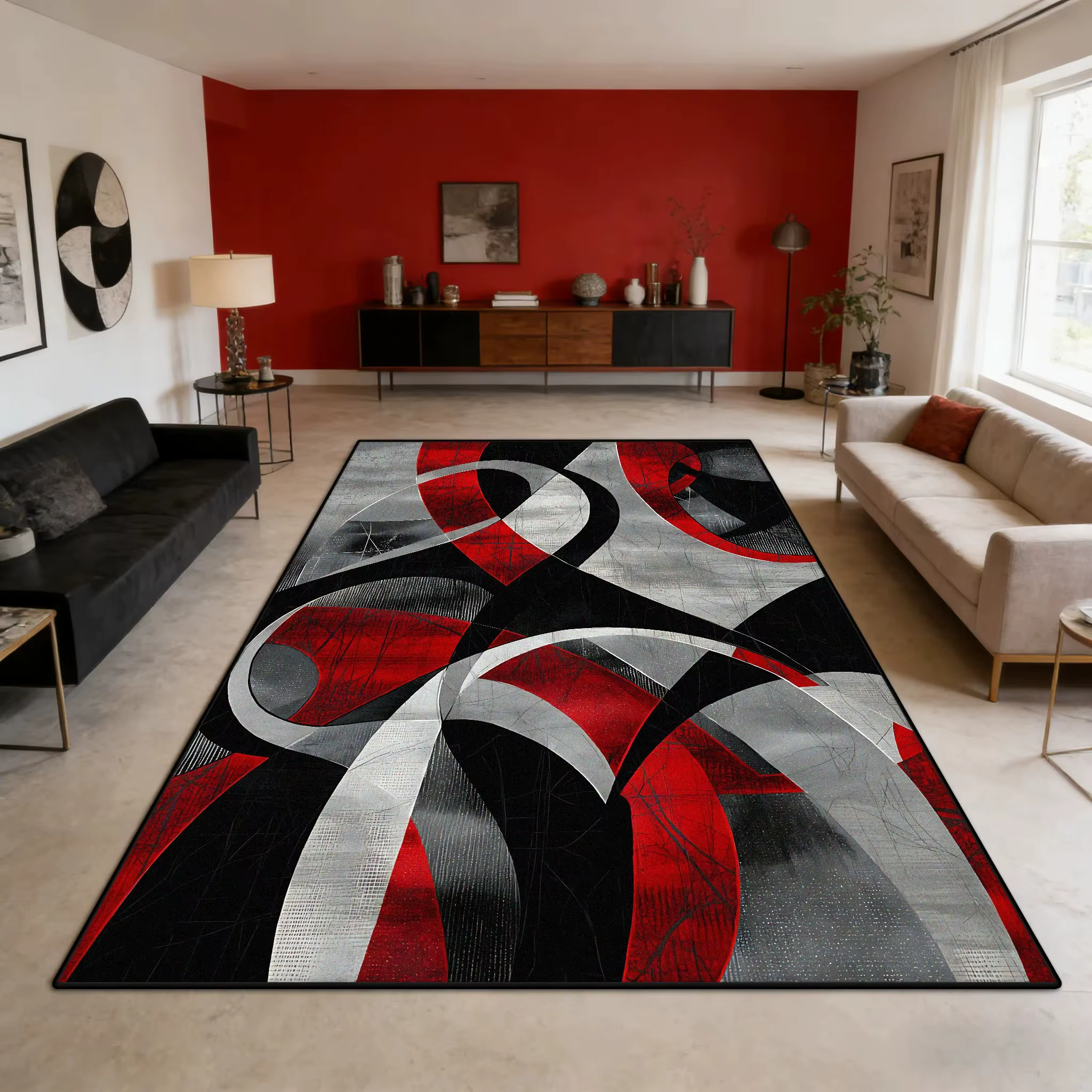 Tapis rouge et noir Vintage européen